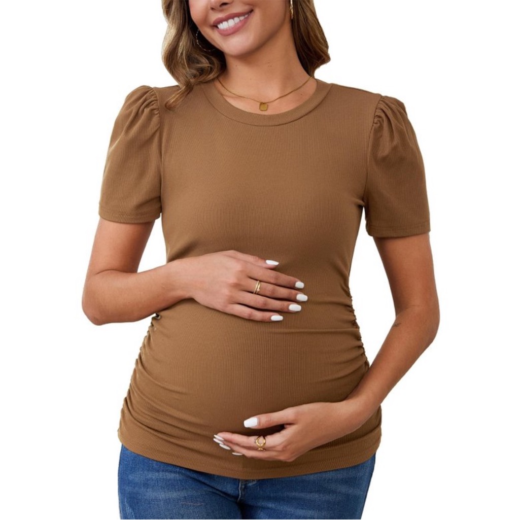Women’s Puff Sleeve Maternity Top In Brown